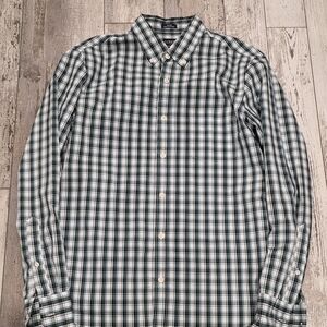 (M) Men's J. Crew Button Down Checkered Green Cotton Slim Untucked Size Medium